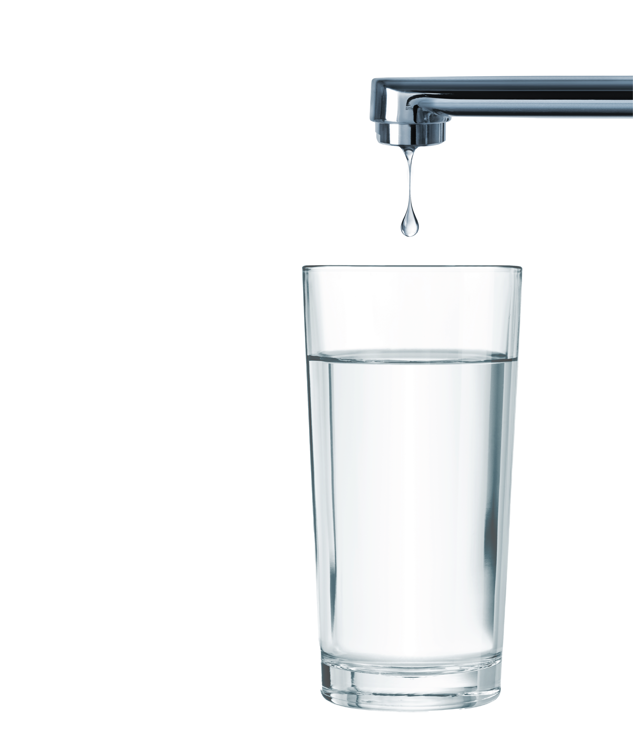 water glass under tap
